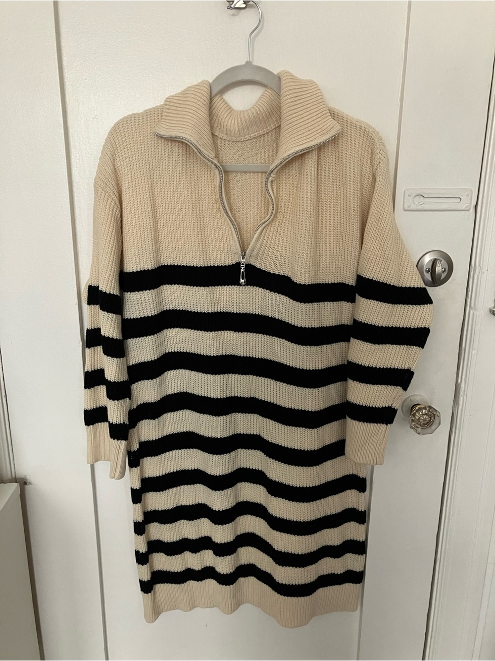 SHEIN Cream & Black Striped Sweater Dress, size 2XL